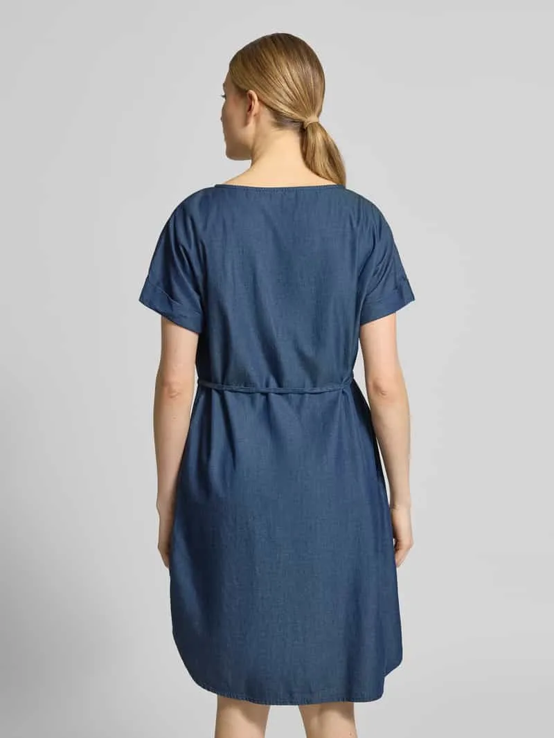 Christian Berg Woman Knie-lange jurk met strikceintuur marineblauw, foto 3