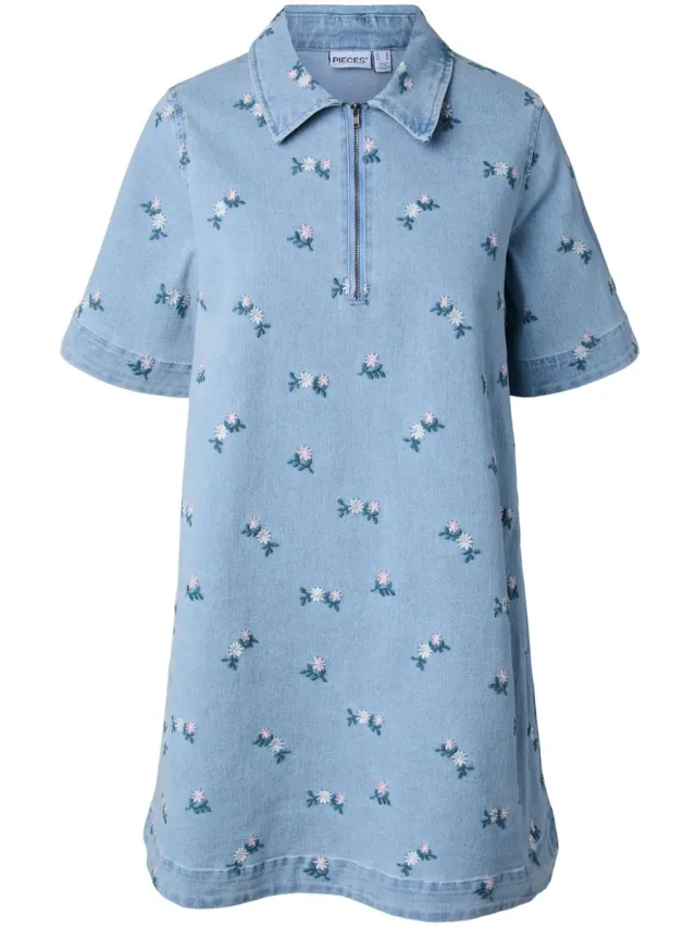 Pieces Denim jurk PCFLORA Light Blue Denim