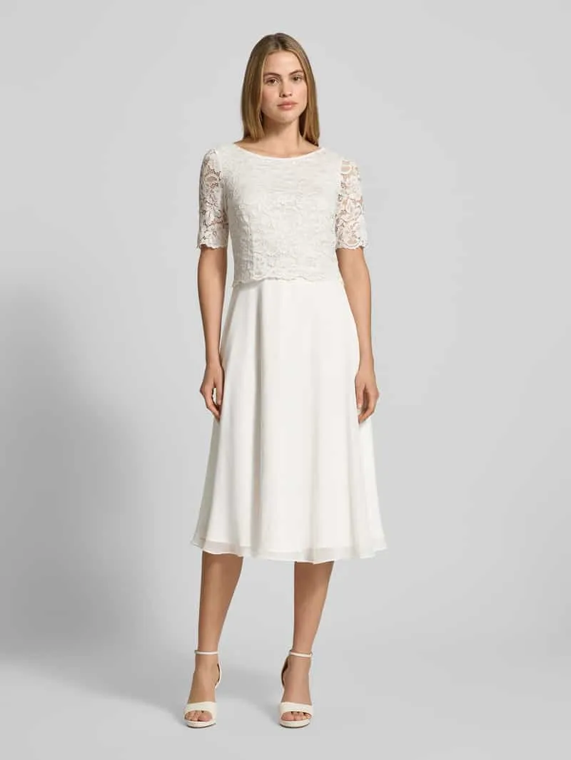 Vera Mont Knie-lange cocktailjurk met kant Offwhite
