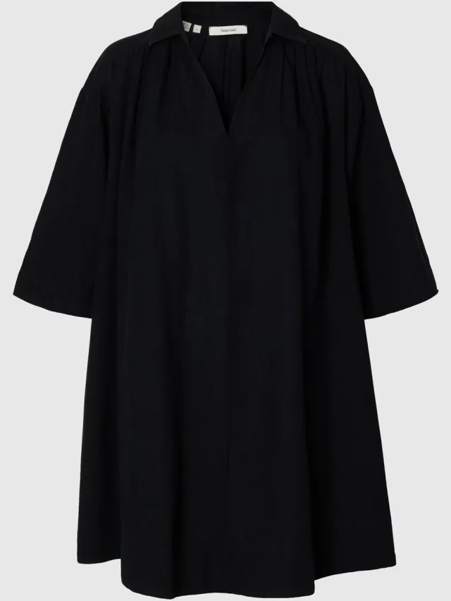 Selected midi-jurk Linnenmix black1