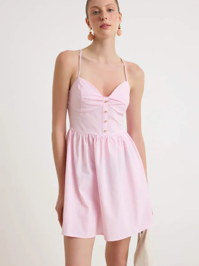 Trendyol TRENDYOLMİLLA Dames Roze Gestreept Kort / Mini Mouwloos A-lijn Jurken