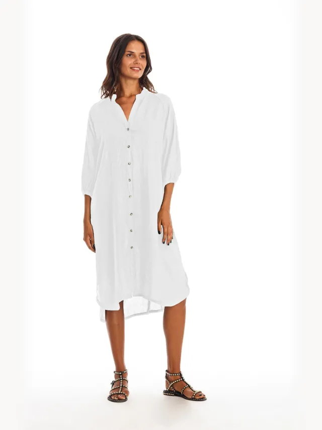RAVENS VIEW IBIZA dames vegan Blousejurk Mei Wit