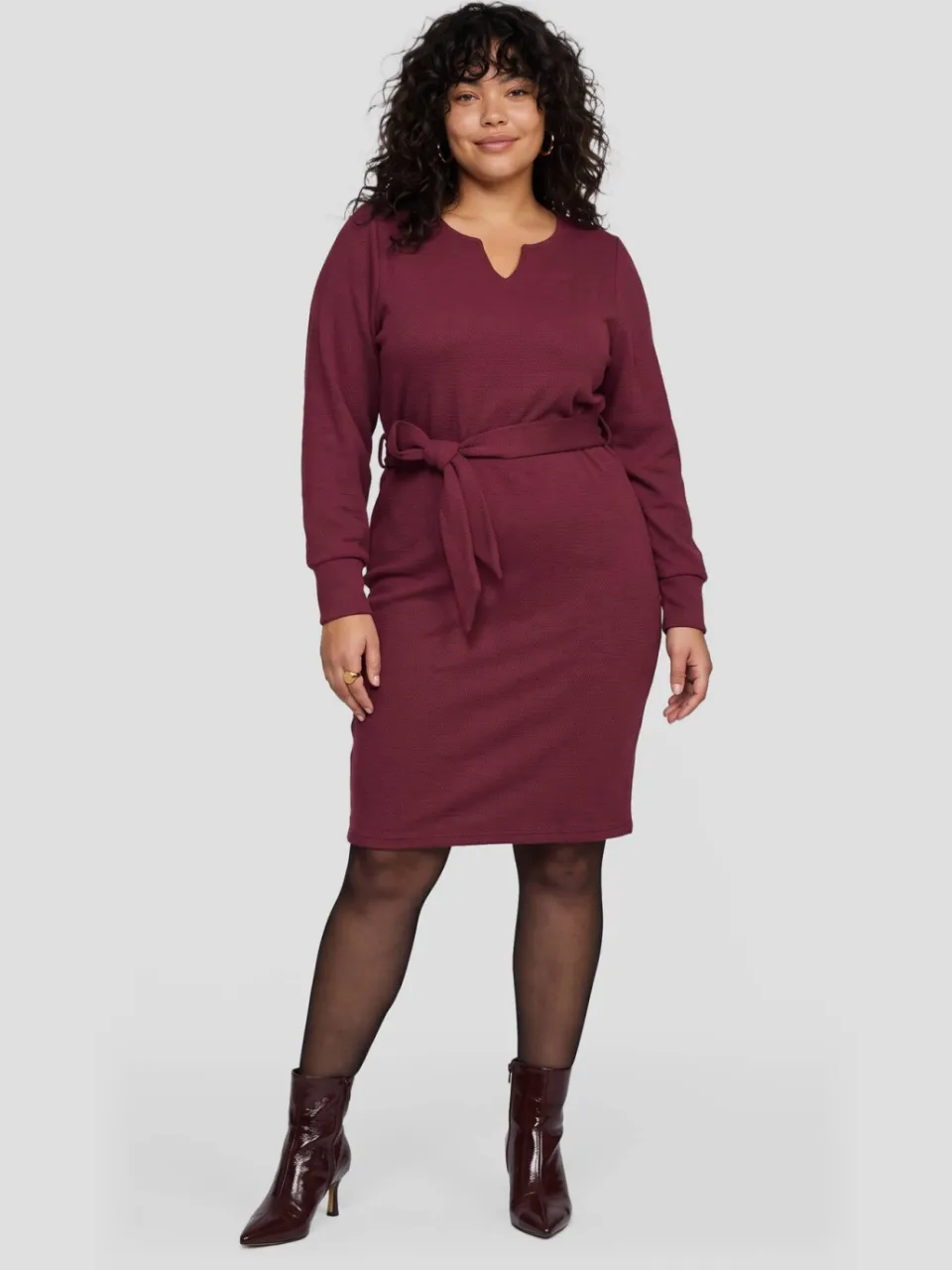 GREAT LOOKS midi jurk met textuur bordaux Bordeaux