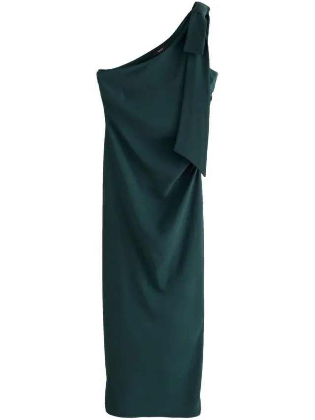 Next Dames - Maxi-bruidsmeisjesjurk met strik en één bedekte schouder, petite - Petite - Groen Dark Forrest Green