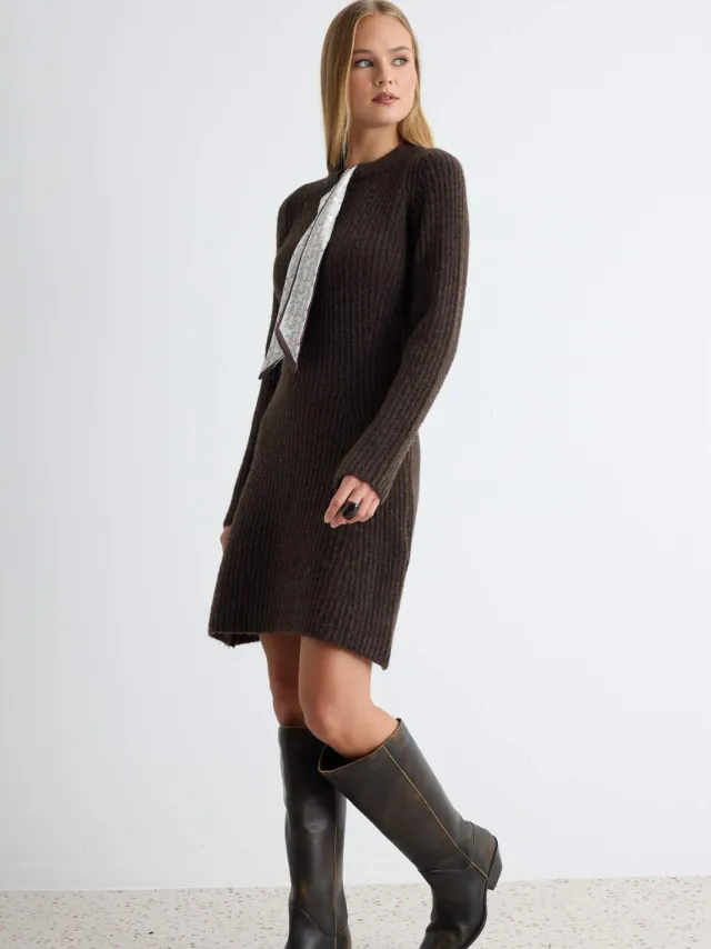 Trendyol TRENDYOLMİLLA Dames Bruin Effen Kort / Mini Lang Skater Jurken