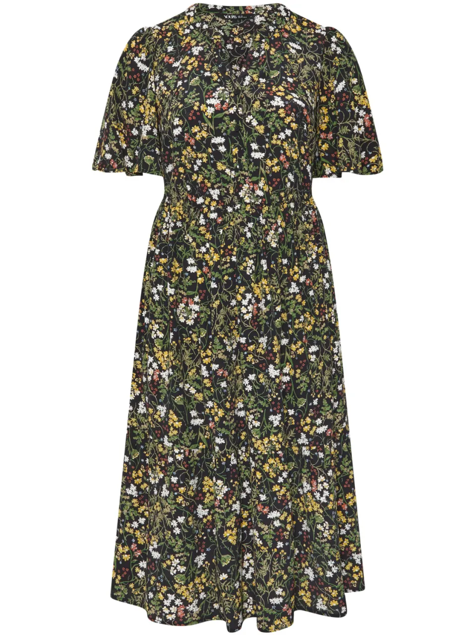 Yours Zwarte Midijurk Met Bloemenprint En Knoopsluiting, foto 3