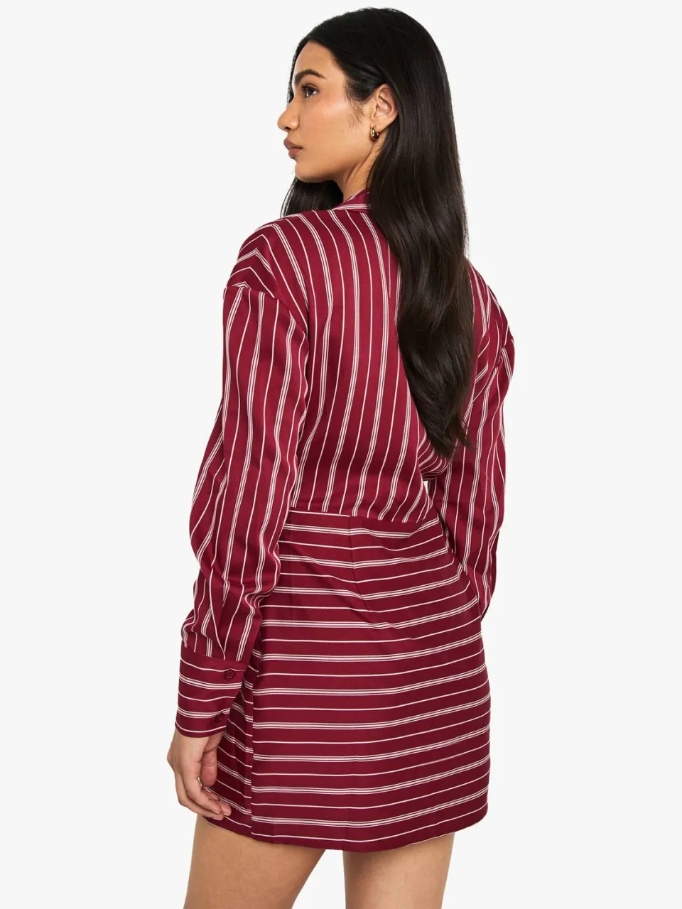 boohoo Dames Gestreepte wikkeloverhemdjurk rood, foto 2