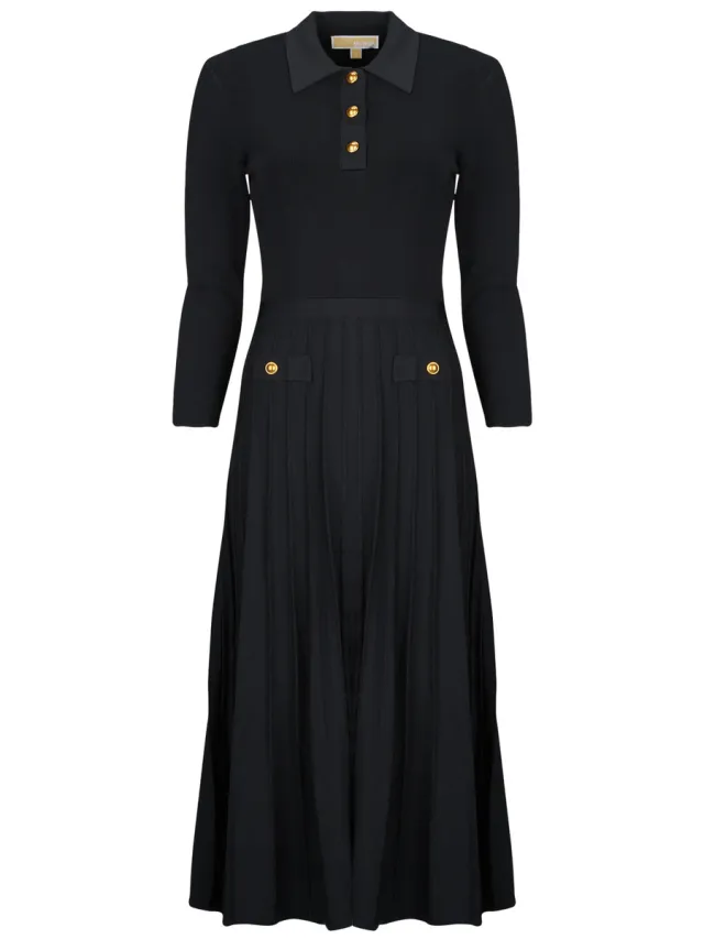 MICHAEL Michael Kors Lange Jurk MICHAEL Michael Kors POLO FLARE MIDI DRESS Zwart