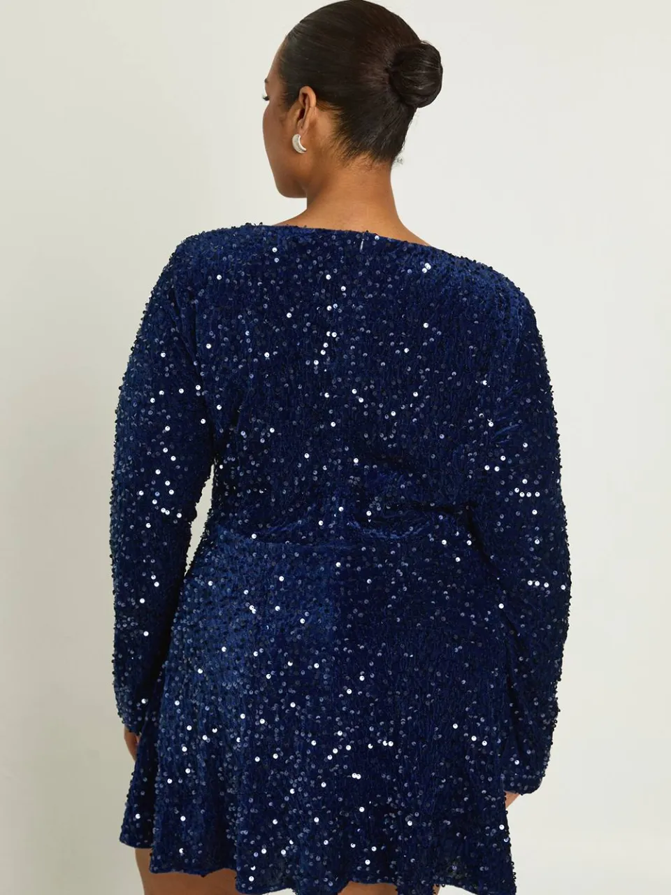 boohoo Dames Plus Sweetheart Hals Lange Mouw Skater Jurk marineblauw, foto 2
