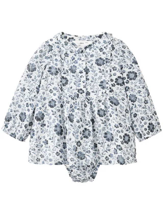Mango gebloemde babyjurk donkerblauw/ecru