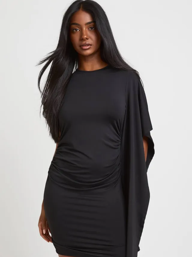 boohoo Dames Mouwloze Geplooide Bodycon Mini-jurk Zwart