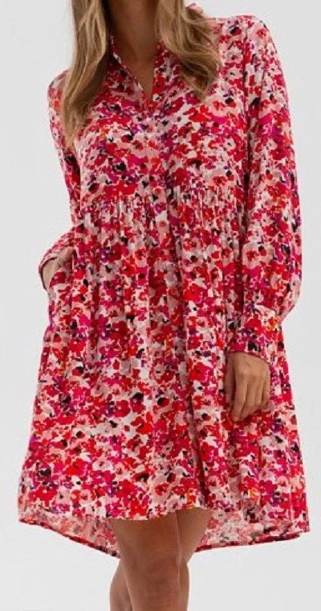 Starry Indigo Dames Korte jurk van viscose met kraag | Rood