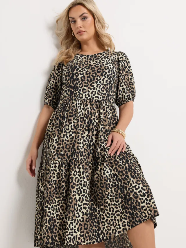 Yours Naturelbruine Midijurk Met Luipaardprint En Lagen Brown