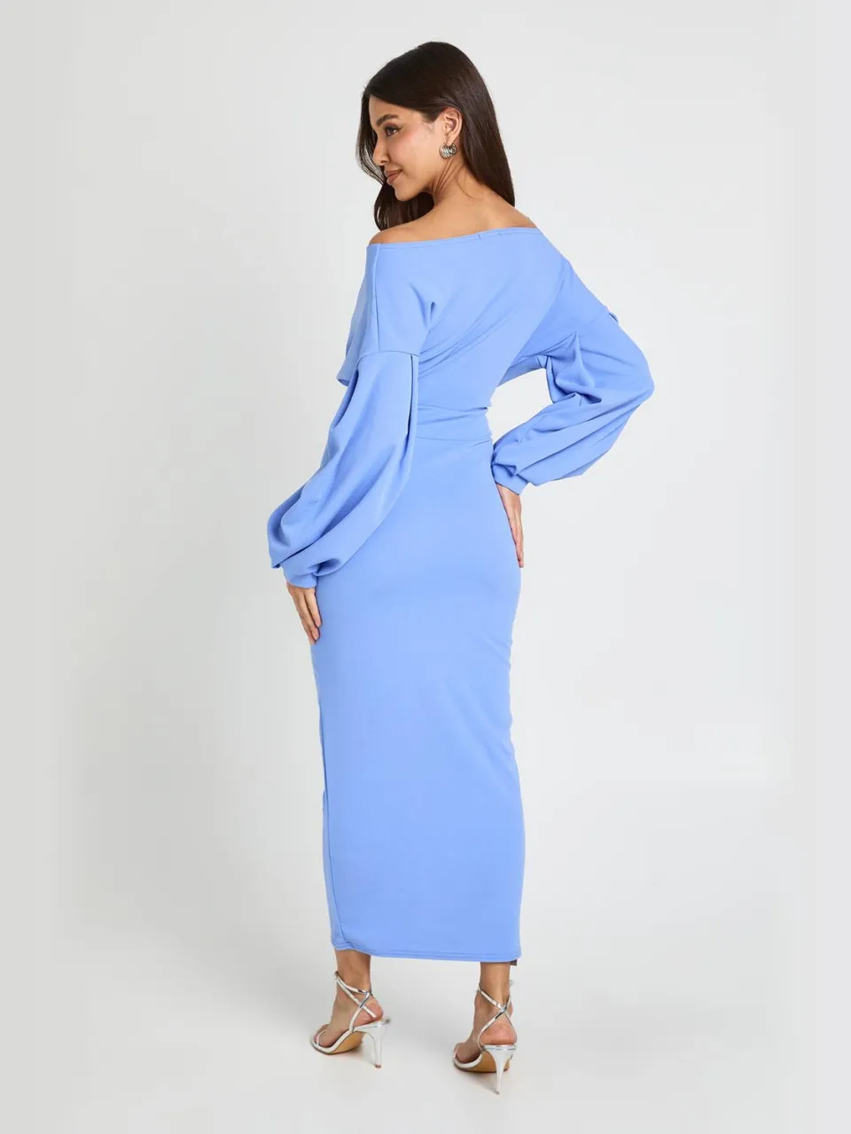 boohoo Dames Off-shoulder Wikkel Midaxi Jurk Met Voorpand pastelblauw, foto 3