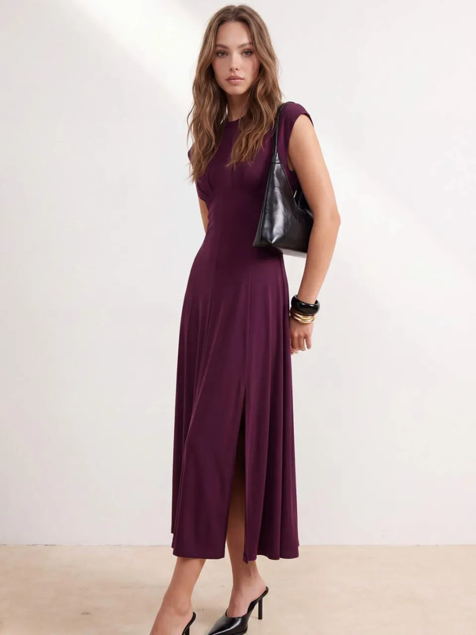 Trendyol TRENDYOLMİLLA Dames Paars Effen Maxi Mouwloos Skater Jurken Rood