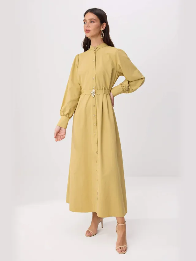 Trendyol Modest Dames Groen Effen Maxi Lang Casual Skater Modest Jurken