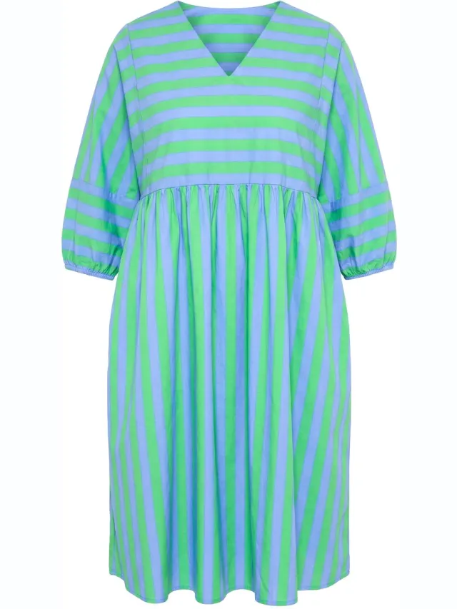 Angel of Style Dames - Midi-jurk A-lijn strepenmix 3/4-ballonmouwen - Lichtblauw