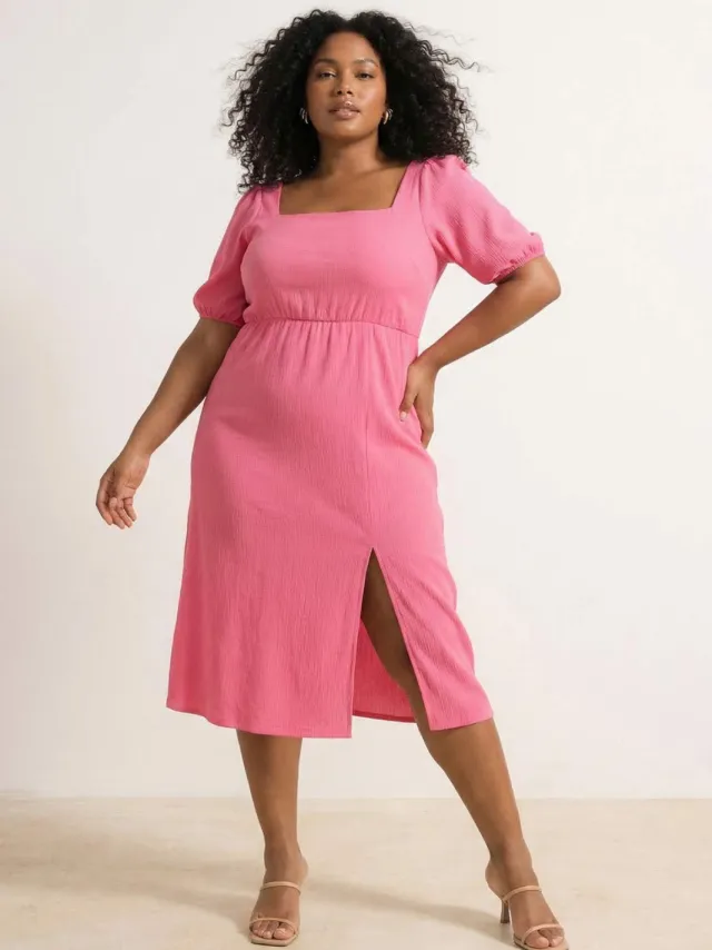 Trendyol Curve Dames Roze Effen Kort / Mini Kort Casual A-lijn Grote maten Jurk