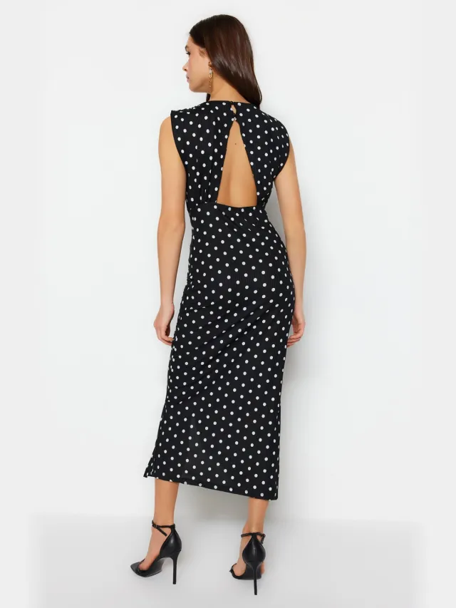 Trendyol TRENDYOLMİLLA Dames Zwart Stippen Maxi Mouwloos Casual Bodycon Jurken, foto 2
