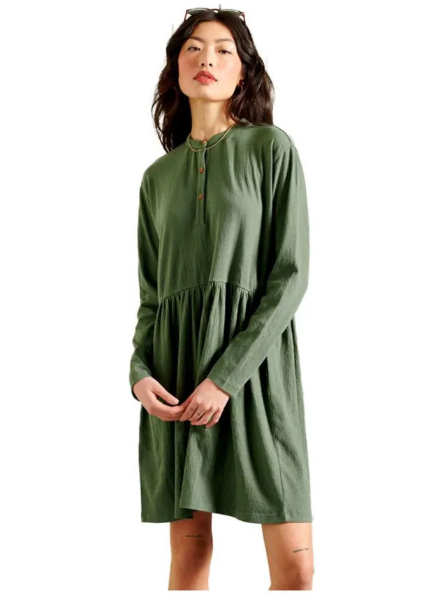 Superdry Jersey Mini Korte Jurk Met Lange Mouwen Groen L Vrouw Indian Olive