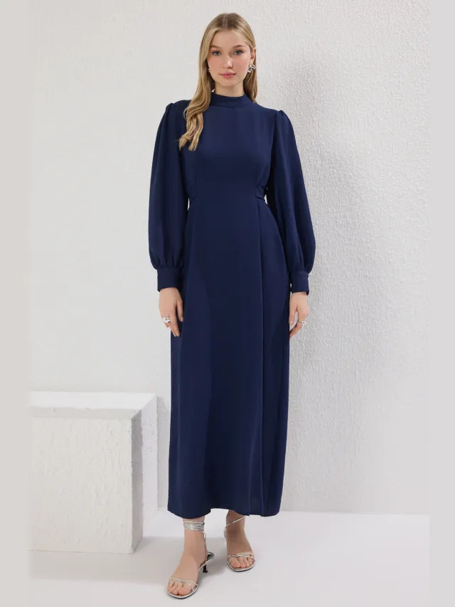 Trendyol Modest Dames Donkerblauw Effen Maxi Lang Casual Recht Modest Jurken Marineblauw/Blauw