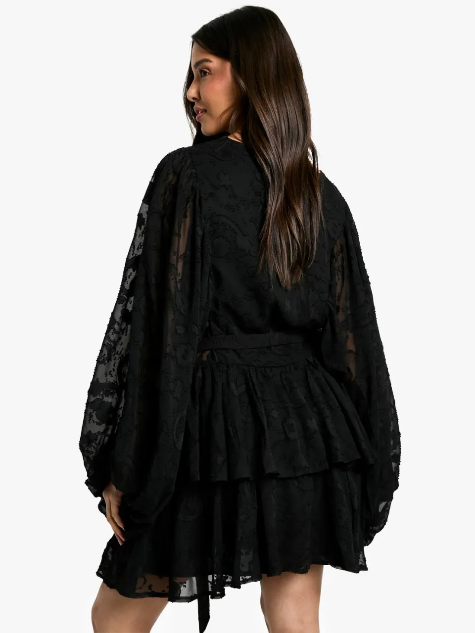 boohoo Dames Burnout Paisley Gelaagde Met Ceintuurskaterjurk zwart, foto 2