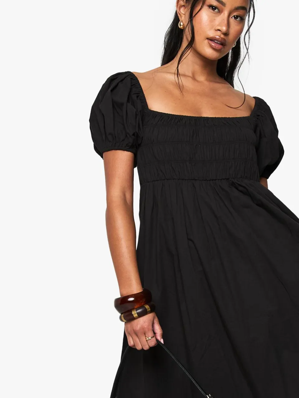 boohoo Dames Cotton Poplin Puff Sleeve Maxi Dress zwart, foto 3