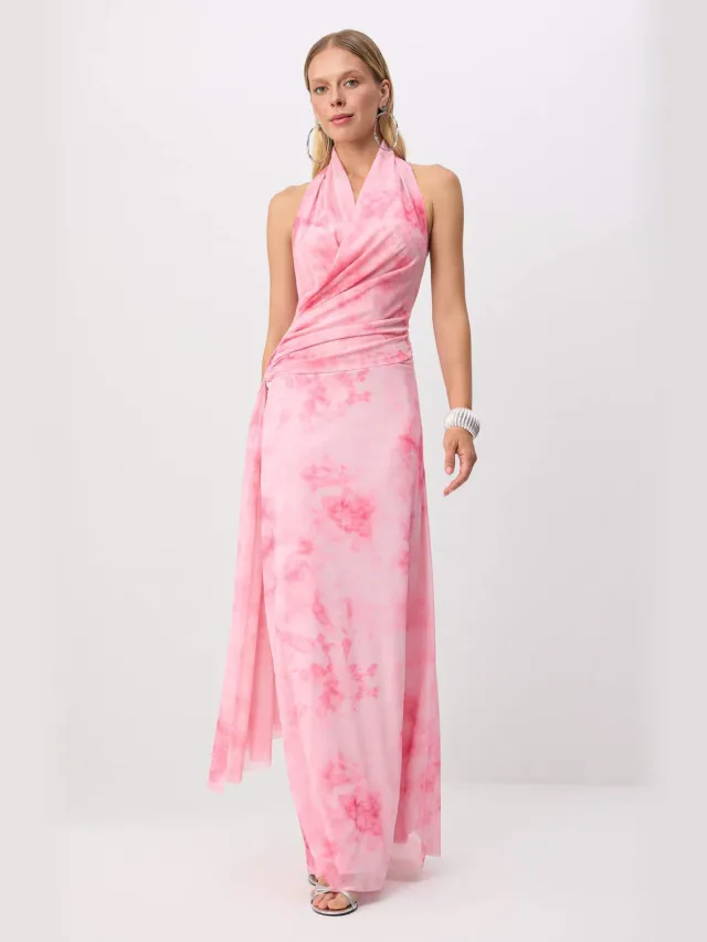 Trendyol TRENDYOLMİLLA Dames Meerkleurig Abstract Maxi Mouwloos Recht Avond & Gala Jurk Veelkleurig