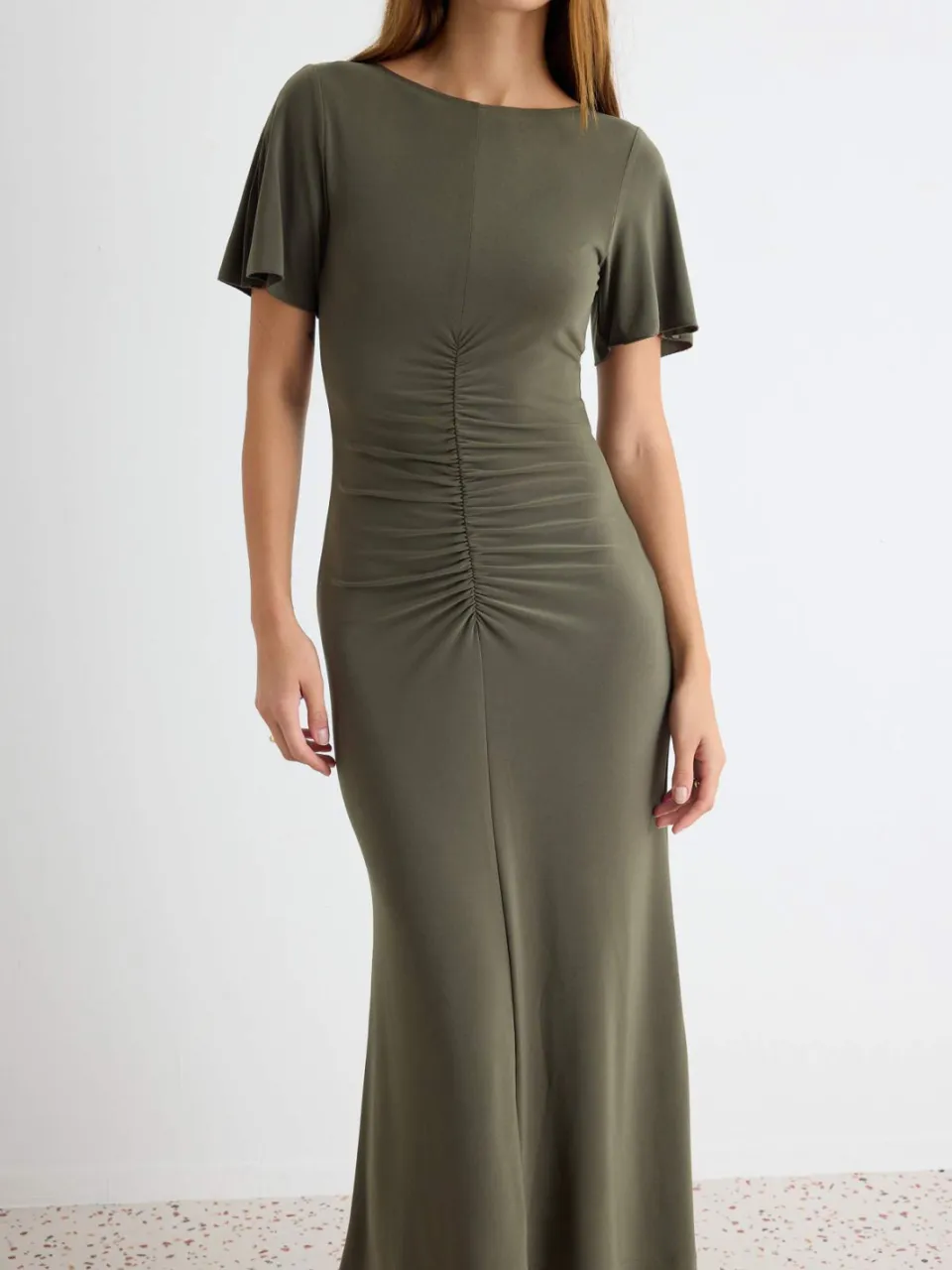 Trendyol TRENDYOLMİLLA Dames Kaki Effen Midi Kort Bodycon Jurken, foto 2