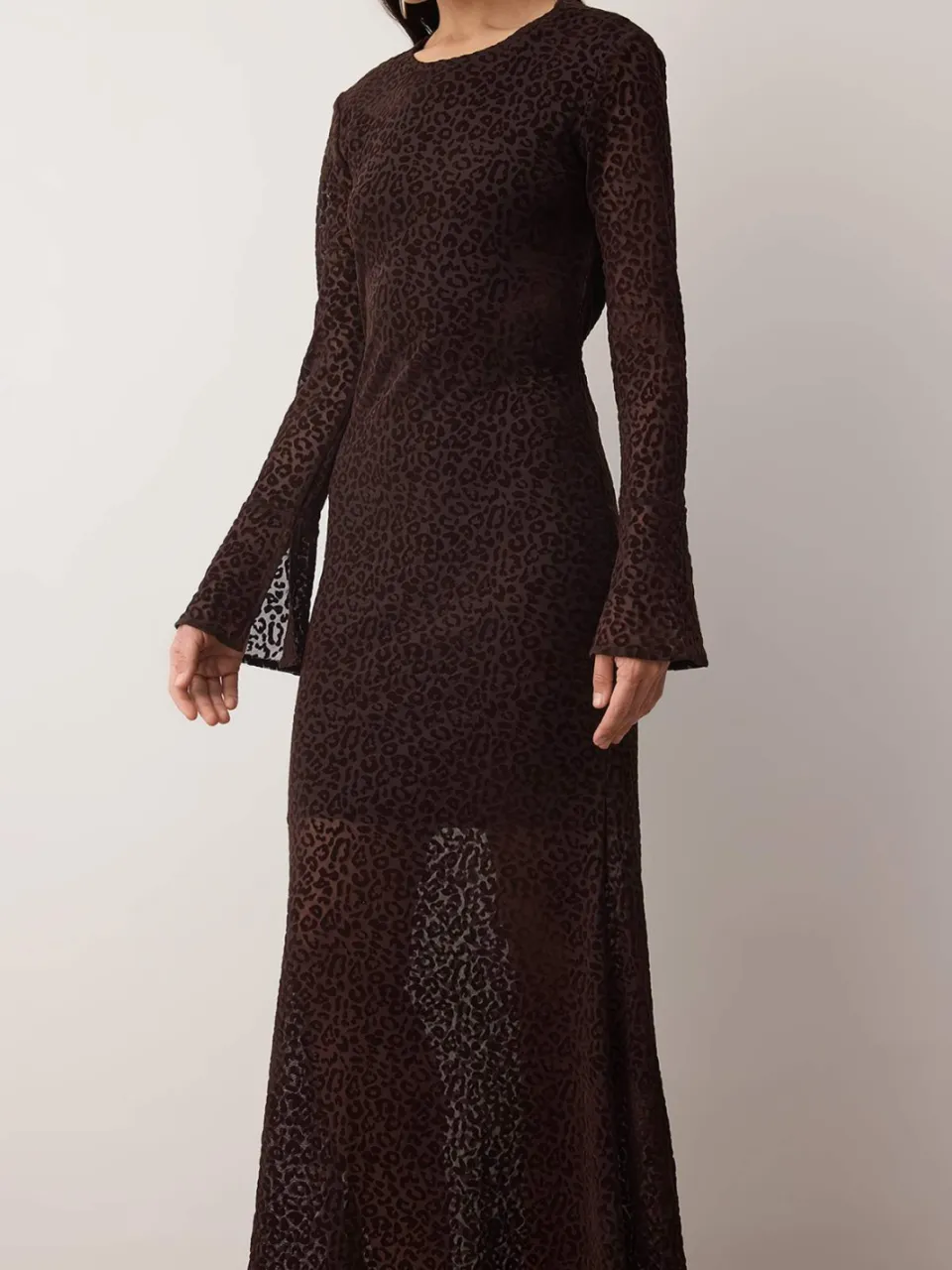 Trendyol TRENDYOLMİLLA Dames Bruin Dierenprint Maxi Lang Stijlvol/Avond Bodycon Jurken Donkerbruin