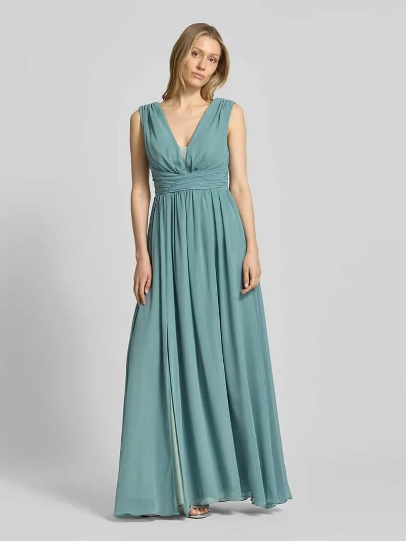 TROYDEN COLLECTION maxi-jurk met tailleband en draperieën Mintgroen