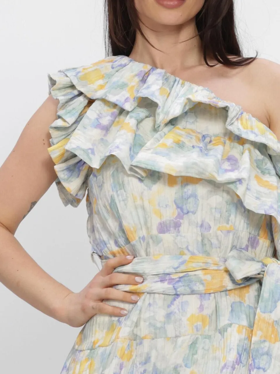 AMAYA Amsterdam Clover one shoulder jurk paars, foto 4