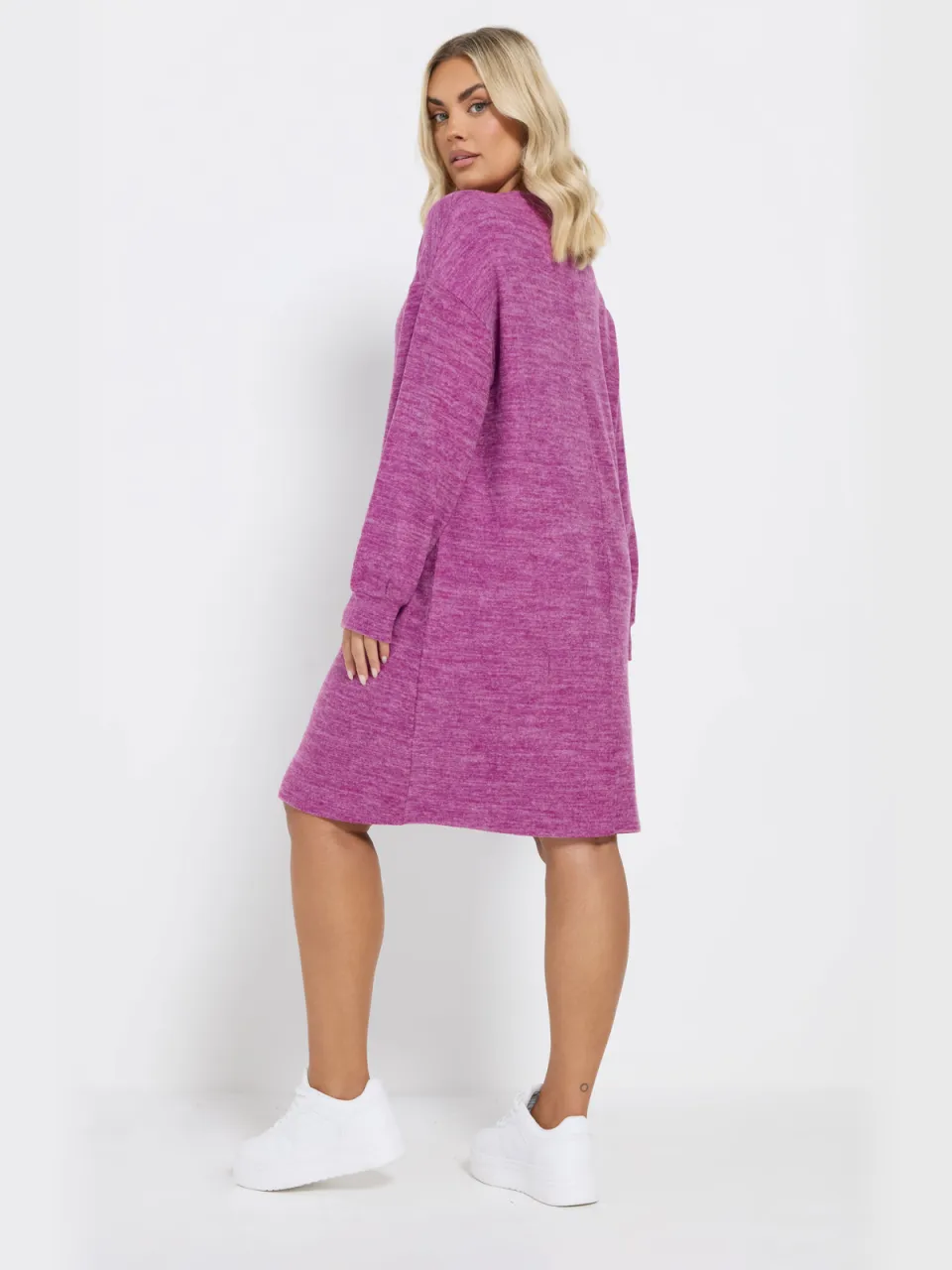 Yours Hot Pink Soft Touch Trui Jurk, foto 3