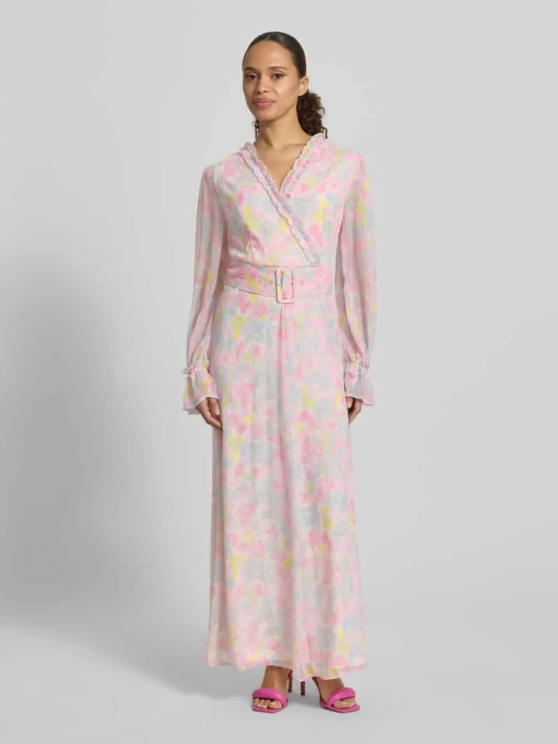 Vila maxi-jurk met riem en ruches model 'EMMA' Lichtroze