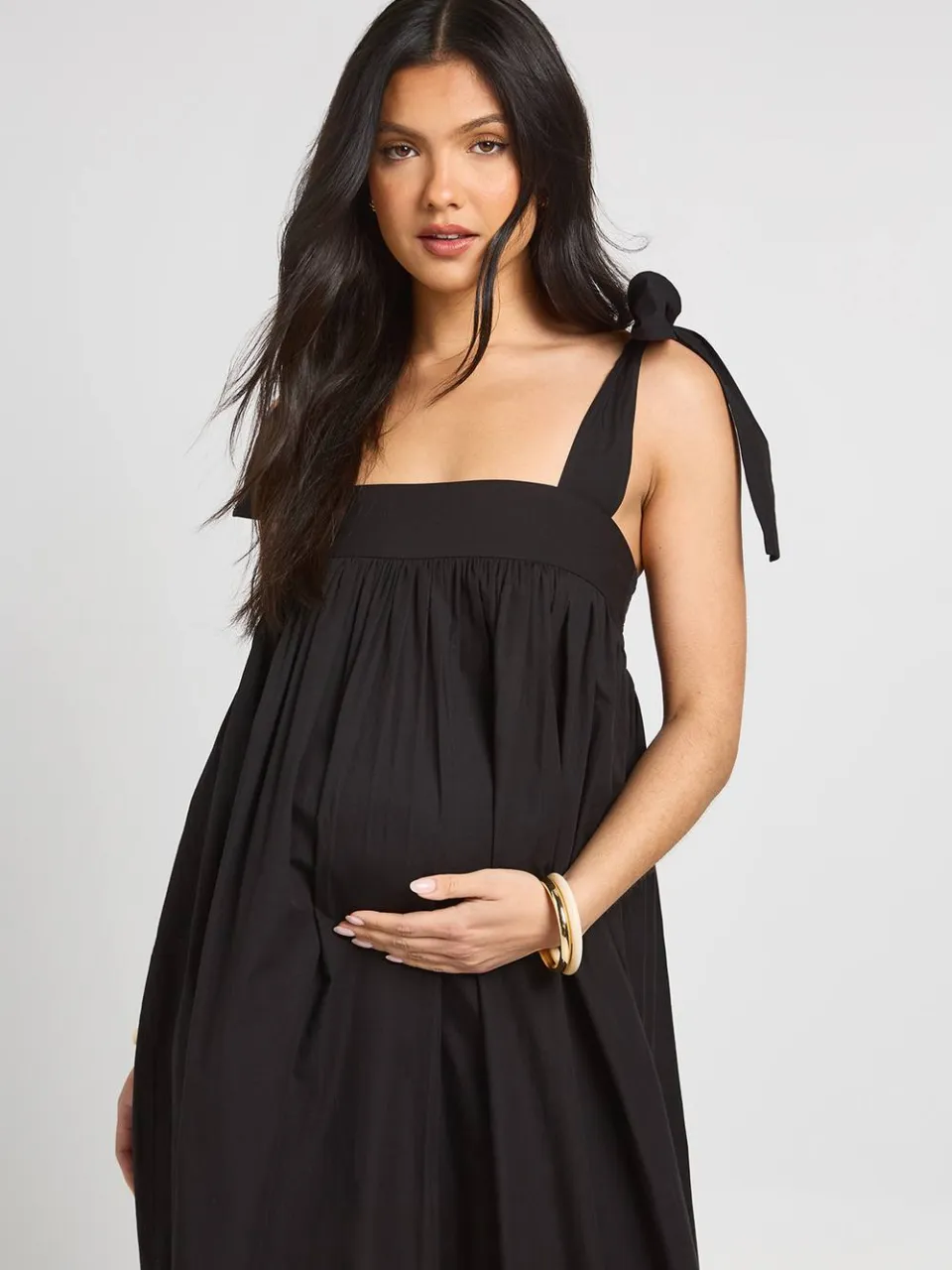 boohoo Dames Zwangerschaps Maxi Jurk Met Strikbandjes zwart, foto 3