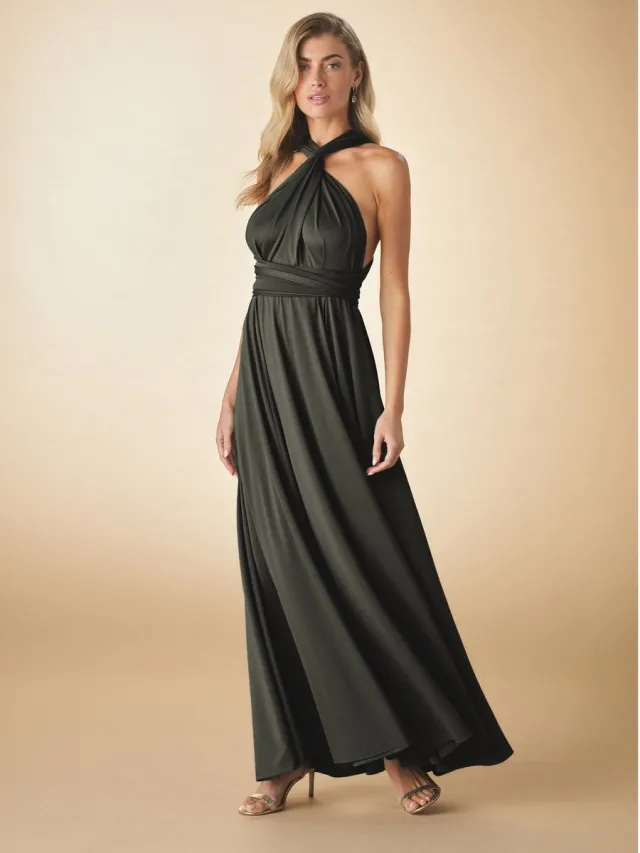 Next Dames - Jersey multiway maxi-jurk voor bruidsmeisjes en bruiloftsgasten - Groen Dark Green