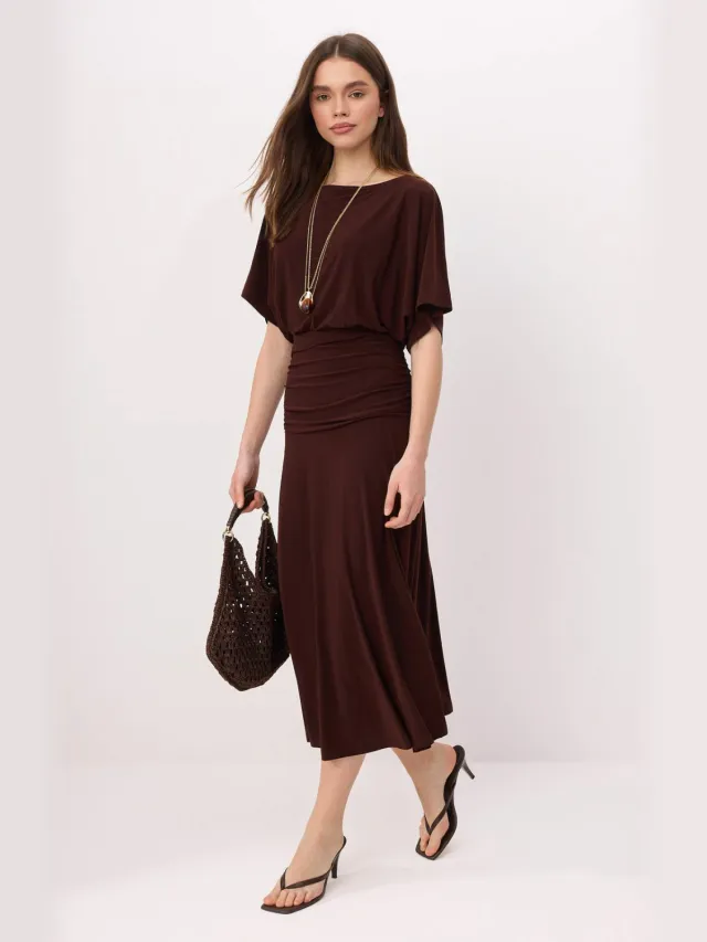 Trendyol TRENDYOLMİLLA Dames Bruin Effen Maxi Kort Skater Jurken