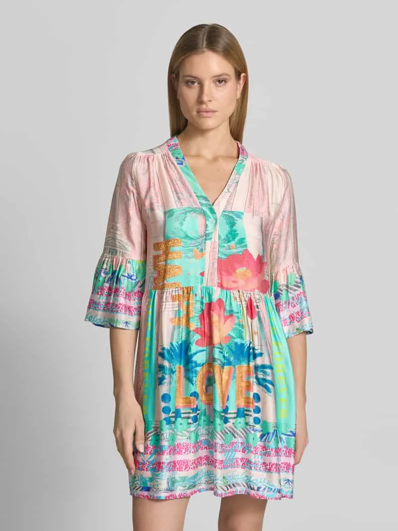 miss goodlife relaxed fit mini-jurk van pure viscose model 'Love' Roze