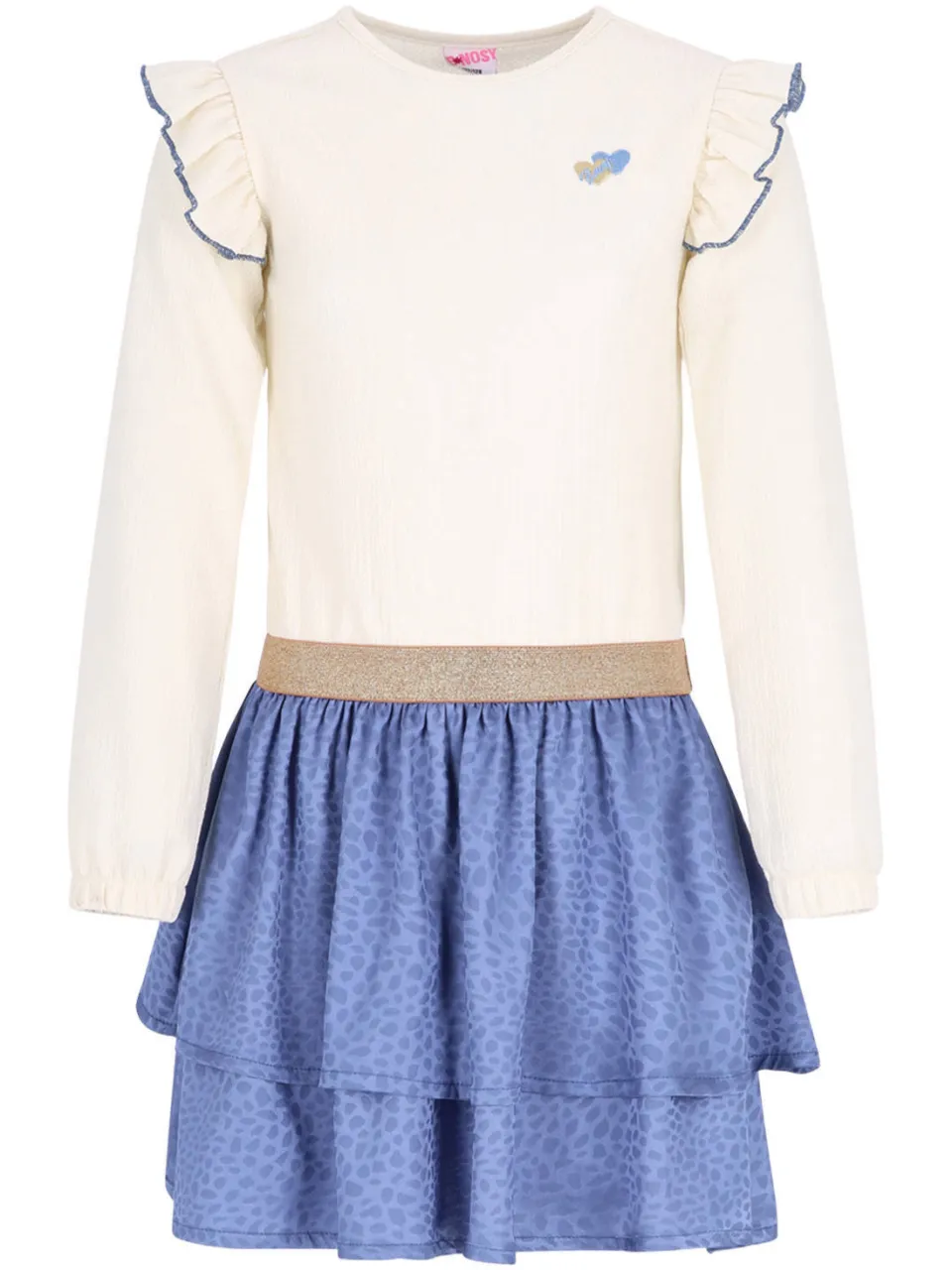 B.Nosy Demi midi jurk met ruches offwhite blauw, foto 2