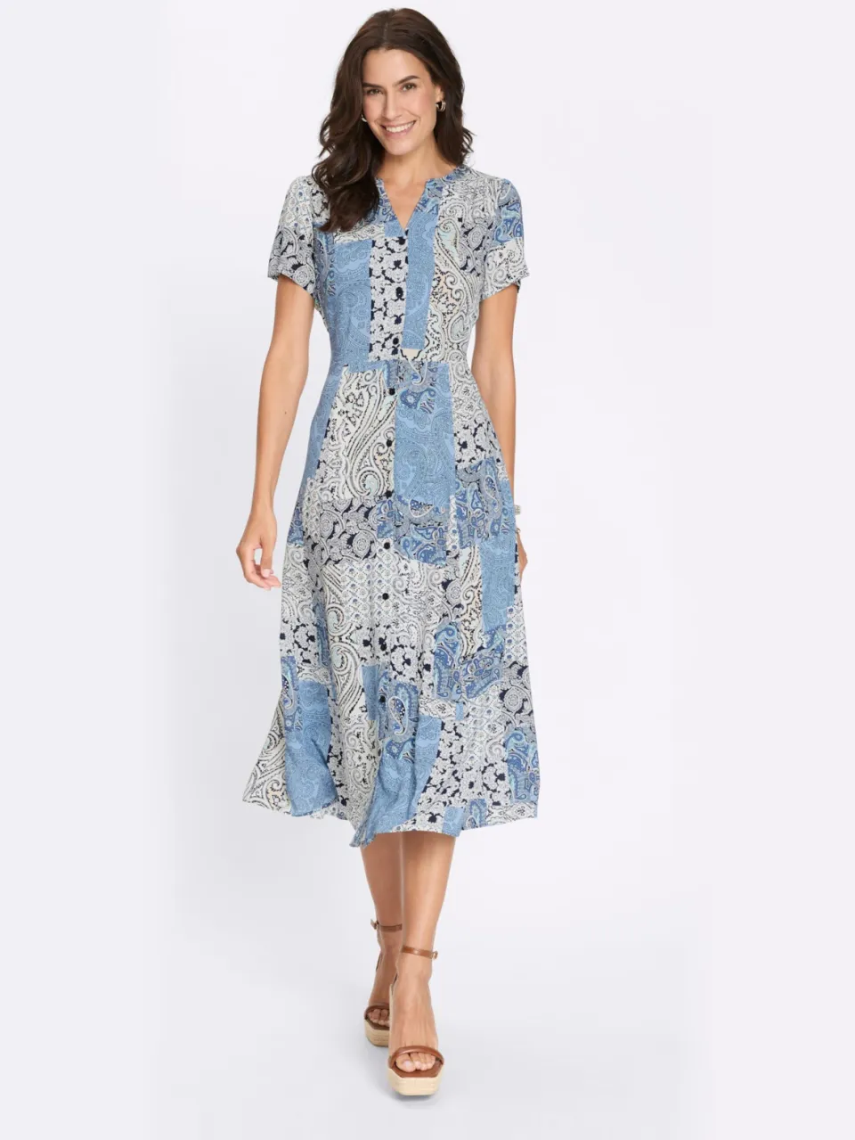 Zomerjurk ecru/bleu geprint