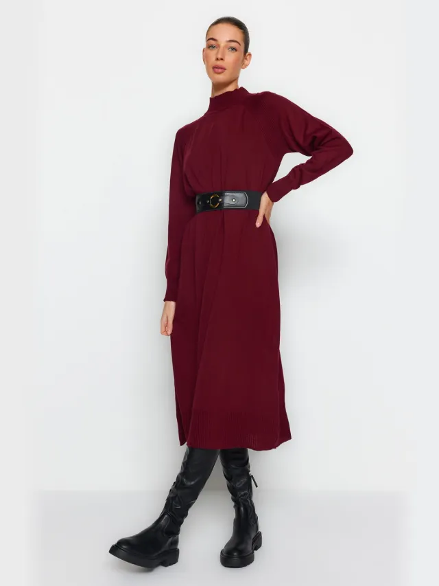 Trendyol Modest Dames Paars Maxi Lang Casual Recht Modest Jurken Rood