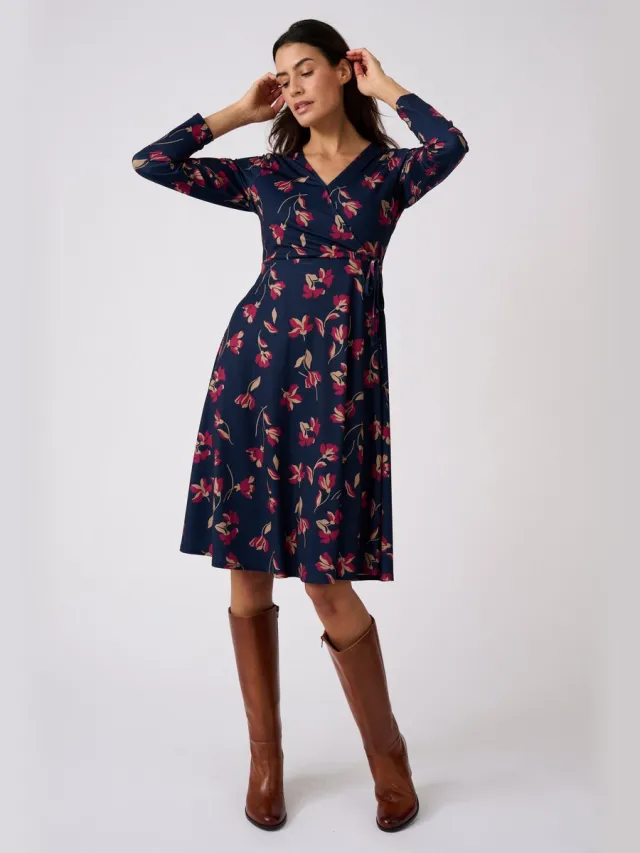 Damart Gebreide crêpe-jurk met wikkel-effect - Dames - Blauw