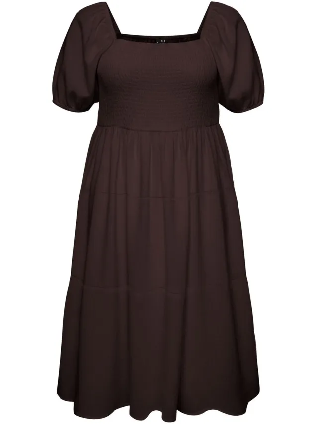 Vero Moda Curve Gesmokte jurk VMCROKAYA Midi-jurk Chocolate Torte 1