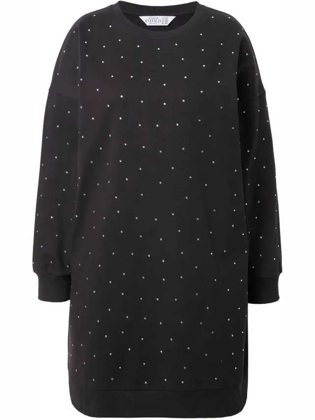Studio Untold Dames - Sweatjurk oversized siersteentjes - Antraciet melange - Maat 50+