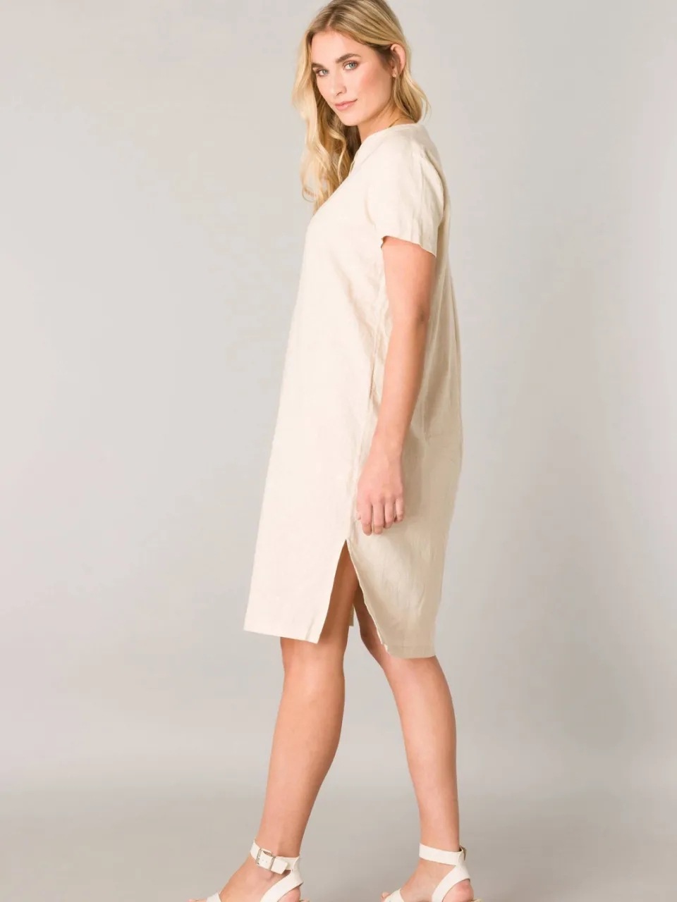 Base Level jurk met linnen Yacin beige, foto 2