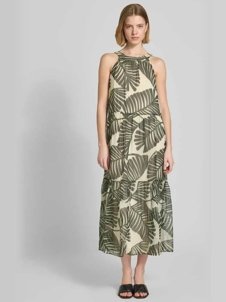 Christian Berg Woman Selection relaxed fit midi-jurk met florale all-over print Zand