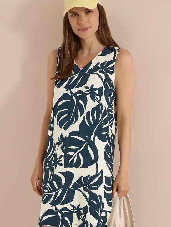 cecil Knielange jersey jurk met V-hals en print Groen