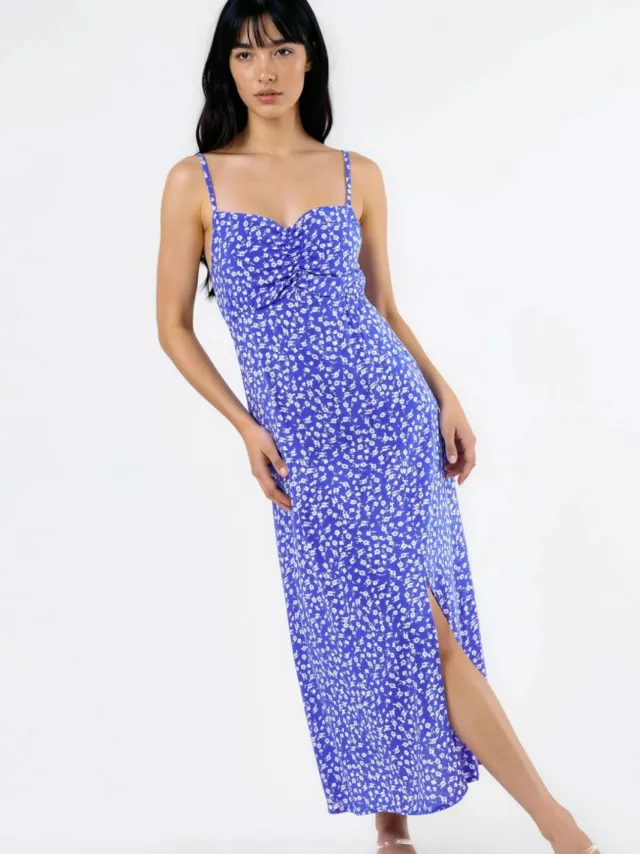 Busem Bloemen Midi Slip Dress met Hartkraag Saffier