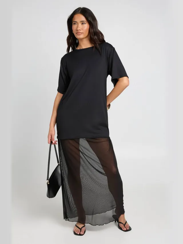 boohoo Dames Mesh Zoom T-shirt Jurk Zwart