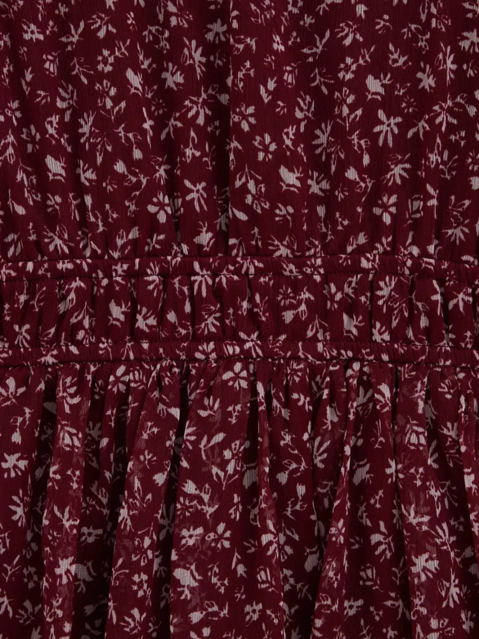 WE Fashion korte jurk met ruches donkerrood donkerrood/ecru, foto 6